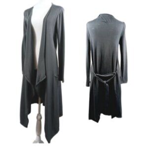 Cobble Stone Italian Midi Duster Cardigan W/ Tie, Cotton, Size L, Gray, Pockets